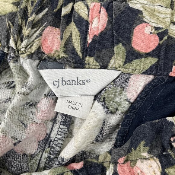 CJ Banks Womens Sz 2X Shorts Olive Green Floral Hawaiian Linen Blend Pull On - Picture 3 of 11